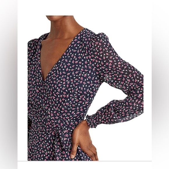 LAUREN Ralph Lauren black pink Floral‎ Georgette long sleeve Dress size 0 new - Picture 2 of 8